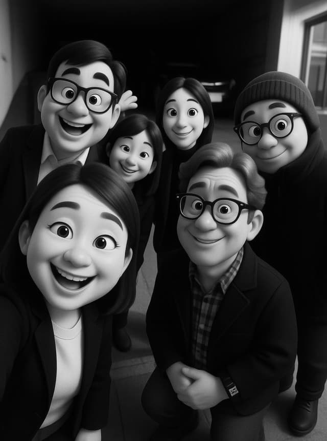 Friends taking a group selfie together