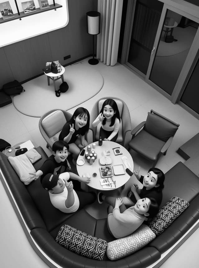 Friends hanging out together in a living room