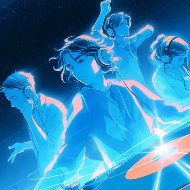 Neon blue DJ party invitation cover